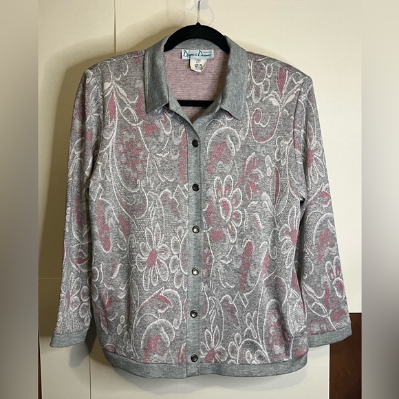 VTG 90s Draper’s & Damon’s Size PS Pink & Gray Floral Cardigan Sweater - Picture 1 of 7